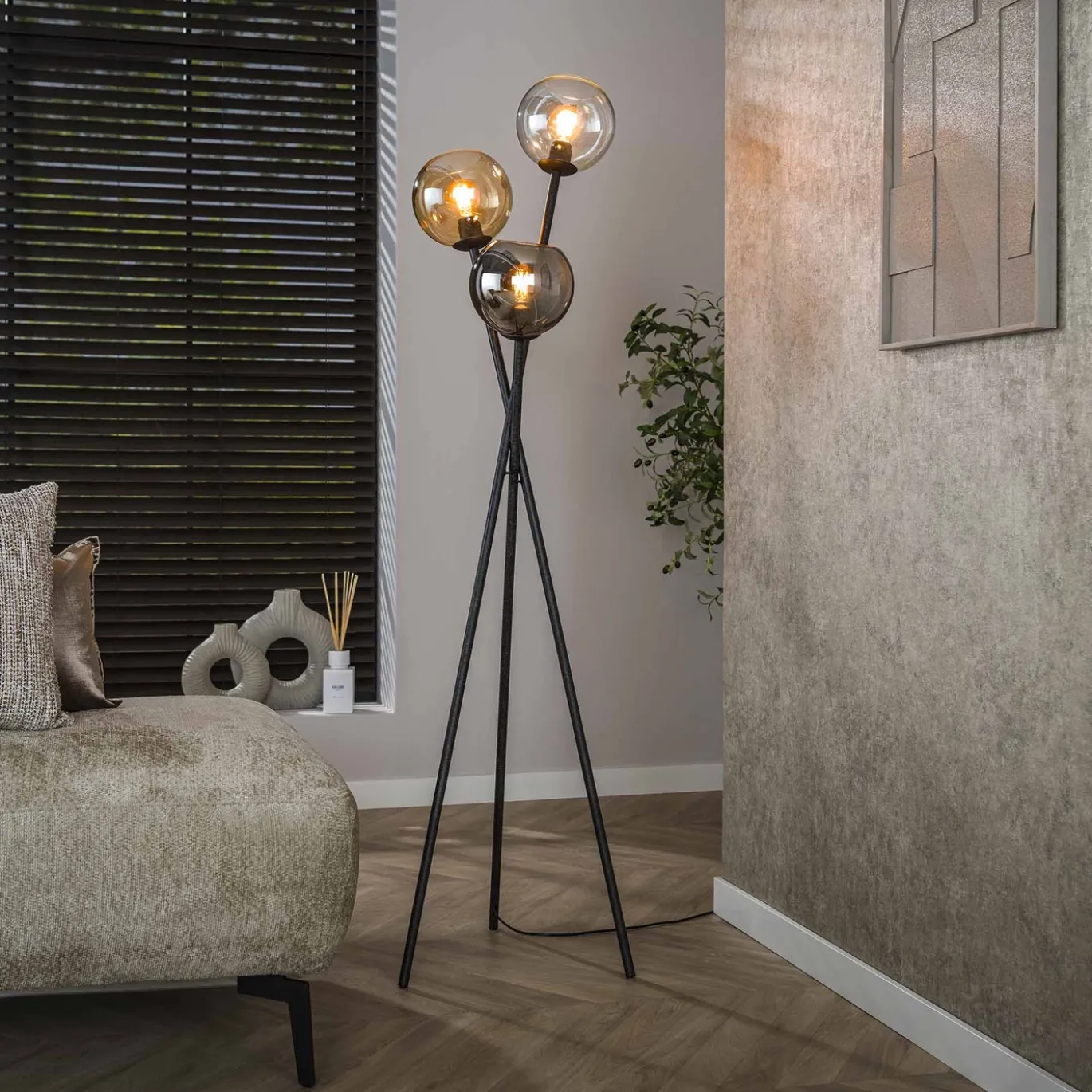 Vloerlamp Multi Globe 3-Lichts Zwart - Giga Meubel