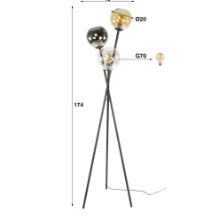 Vloerlamp Multi Globe 3-Lichts Zwart - Giga Meubel
