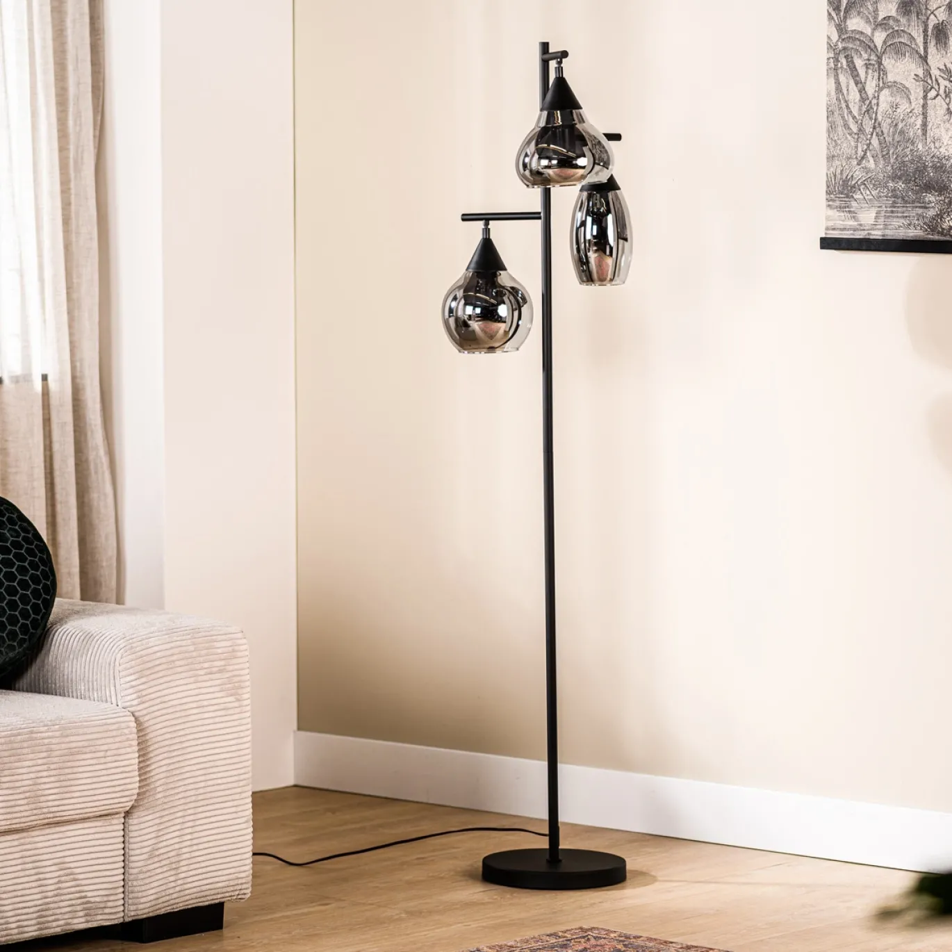 Vloerlamp Pleun 3-Lichts Smoke Glas - Giga Meubel