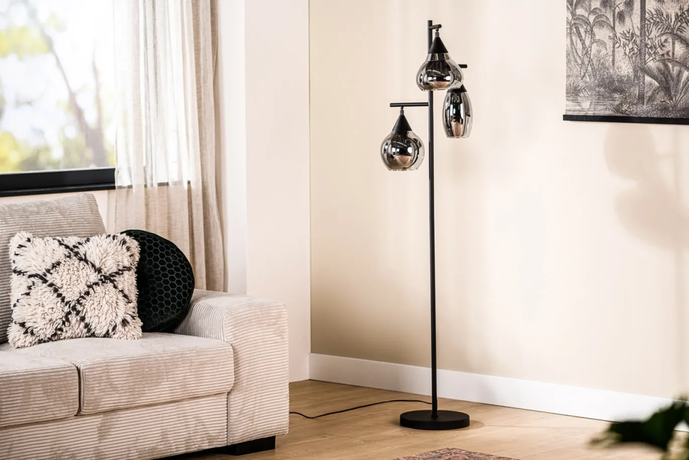 Vloerlamp Pleun 3-Lichts Smoke Glas - Giga Meubel