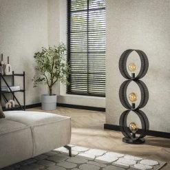 Vloerlamp Ring Geperforeerd Zwart 3-Lichts - Giga Meubel