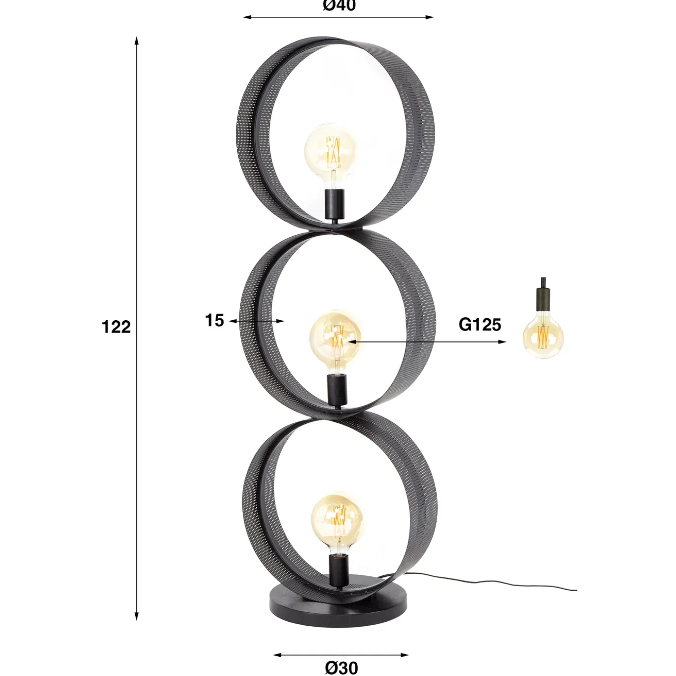 Vloerlamp Ring Geperforeerd Zwart 3-Lichts - Giga Meubel