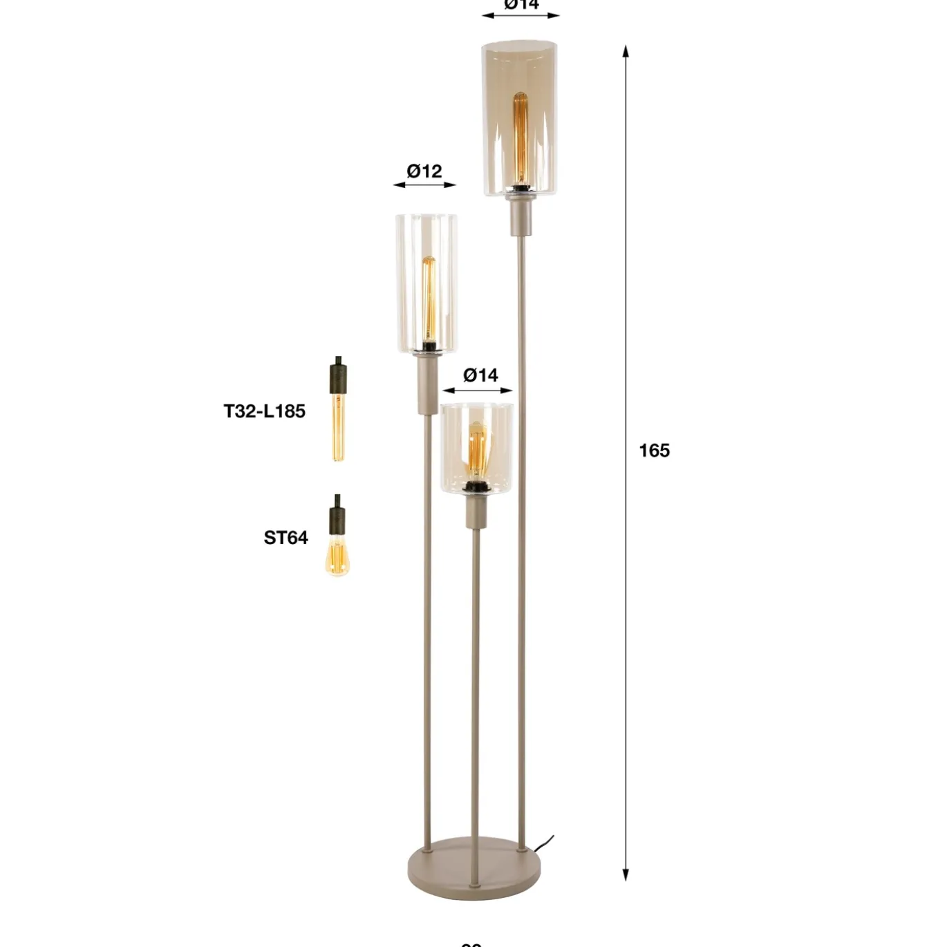 Vloerlamp Sepiora Getrapt 3-Lichts Beige - Giga Meubel