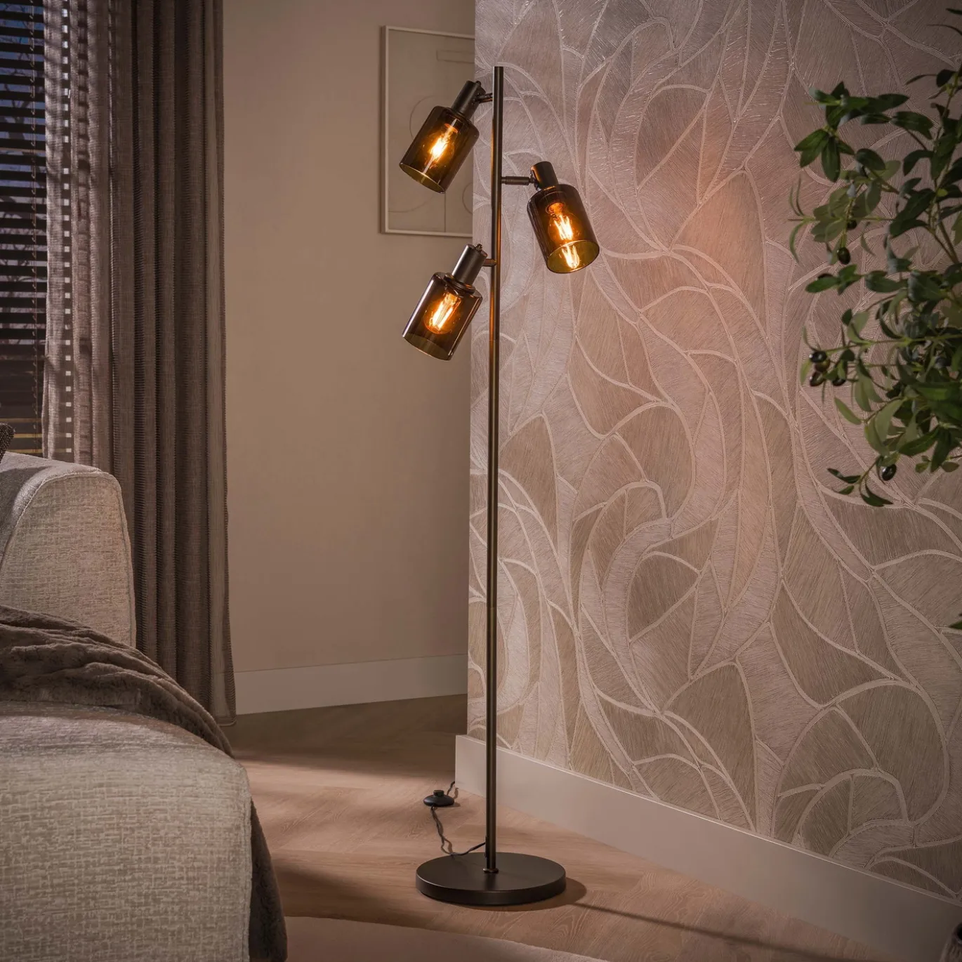 Vloerlamp Sepiora 3-Lichts Sienna Bruin - Giga Meubel