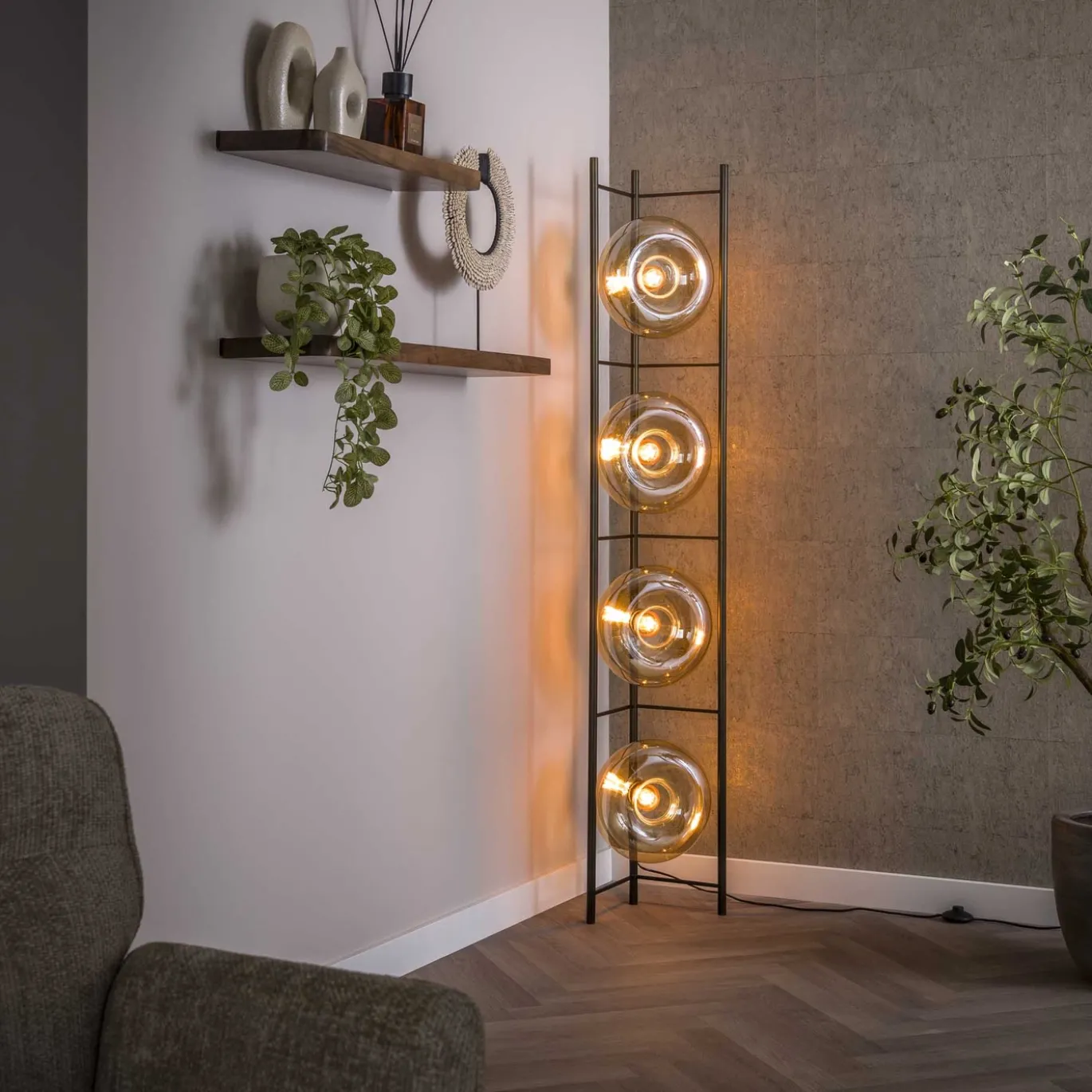 Vloerlamp Soll 4-lichts Amber Glas - Giga Meubel