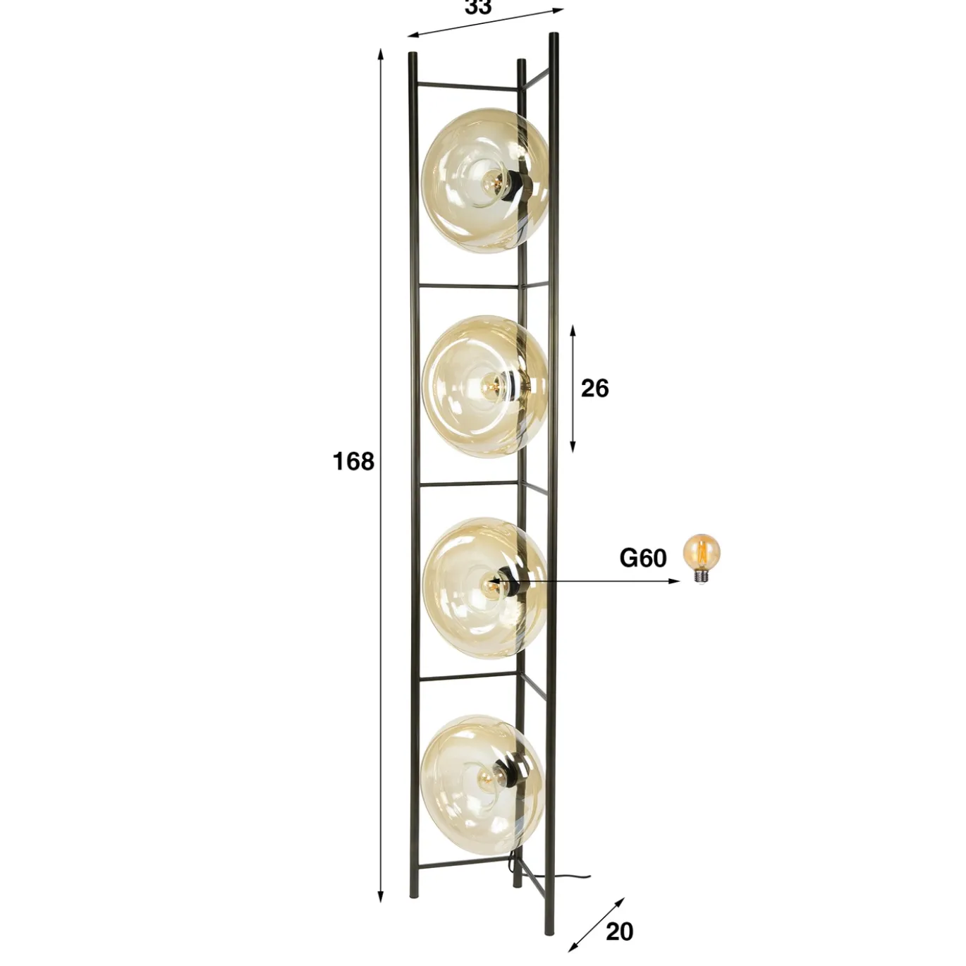 Vloerlamp Soll 4-lichts Amber Glas - Giga Meubel