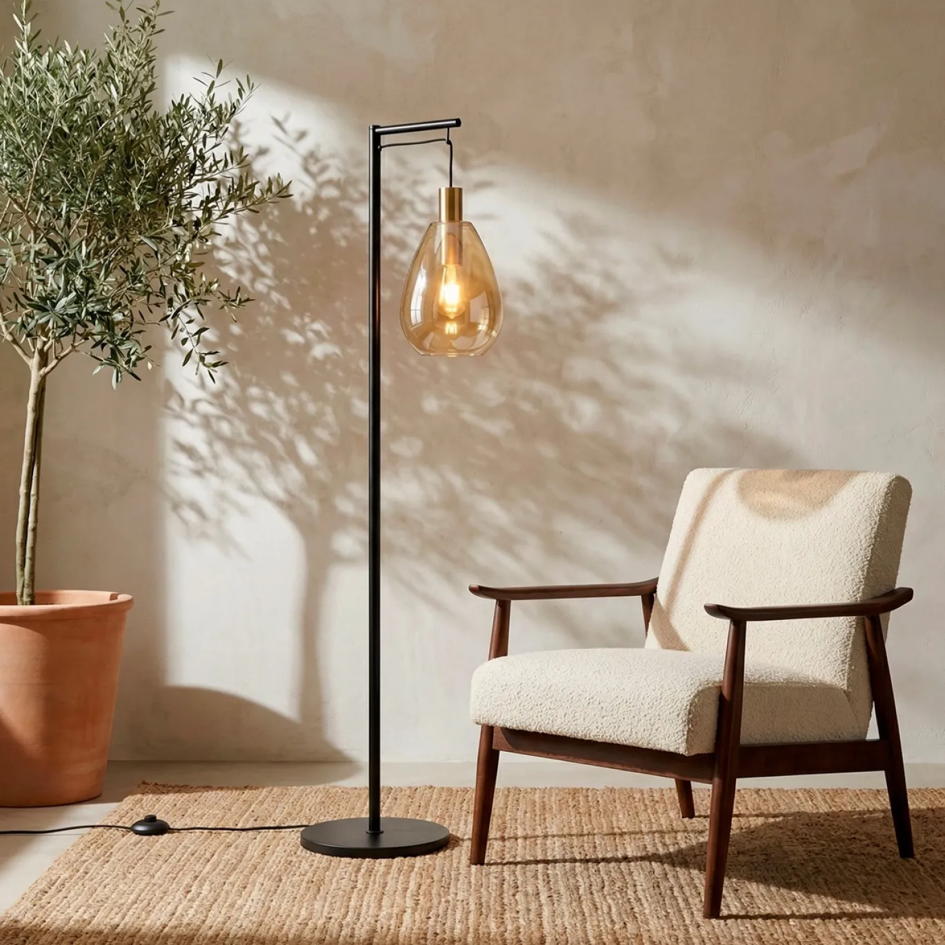 Vloerlamp Tanita 1-Lichts Amber Glas - Giga Meubel