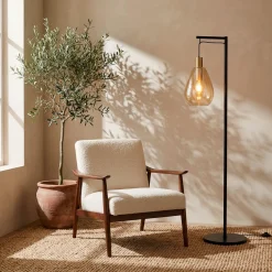 Vloerlamp Tanita 1-Lichts Amber Glas - Giga Meubel