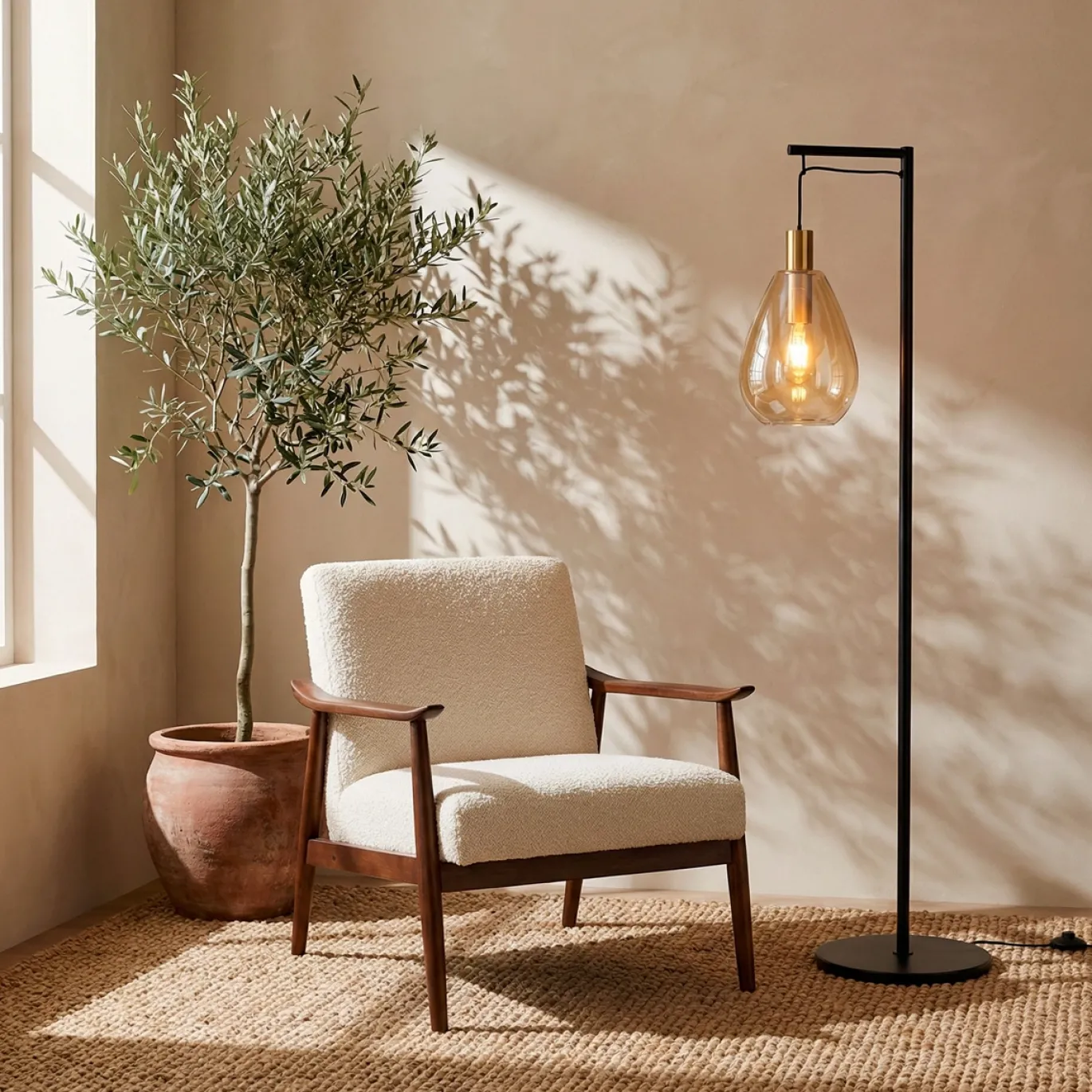 Vloerlamp Tanita 1-Lichts Amber Glas - Giga Meubel