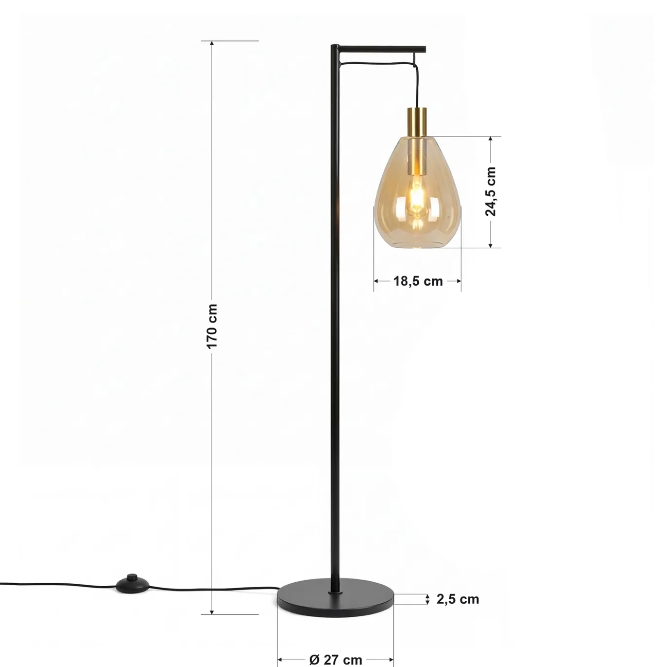 Vloerlamp Tanita 1-Lichts Amber Glas - Giga Meubel