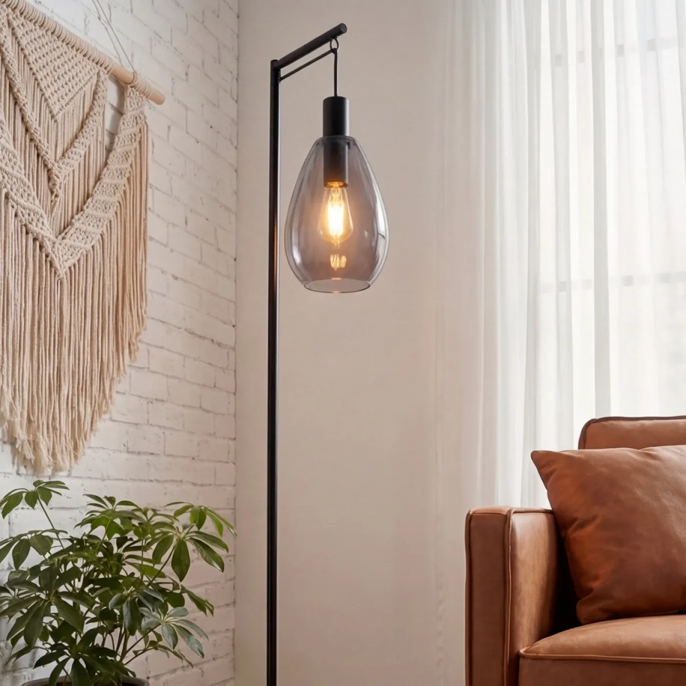Vloerlamp Tanita 1-Lichts Smoke Glas - Giga Meubel