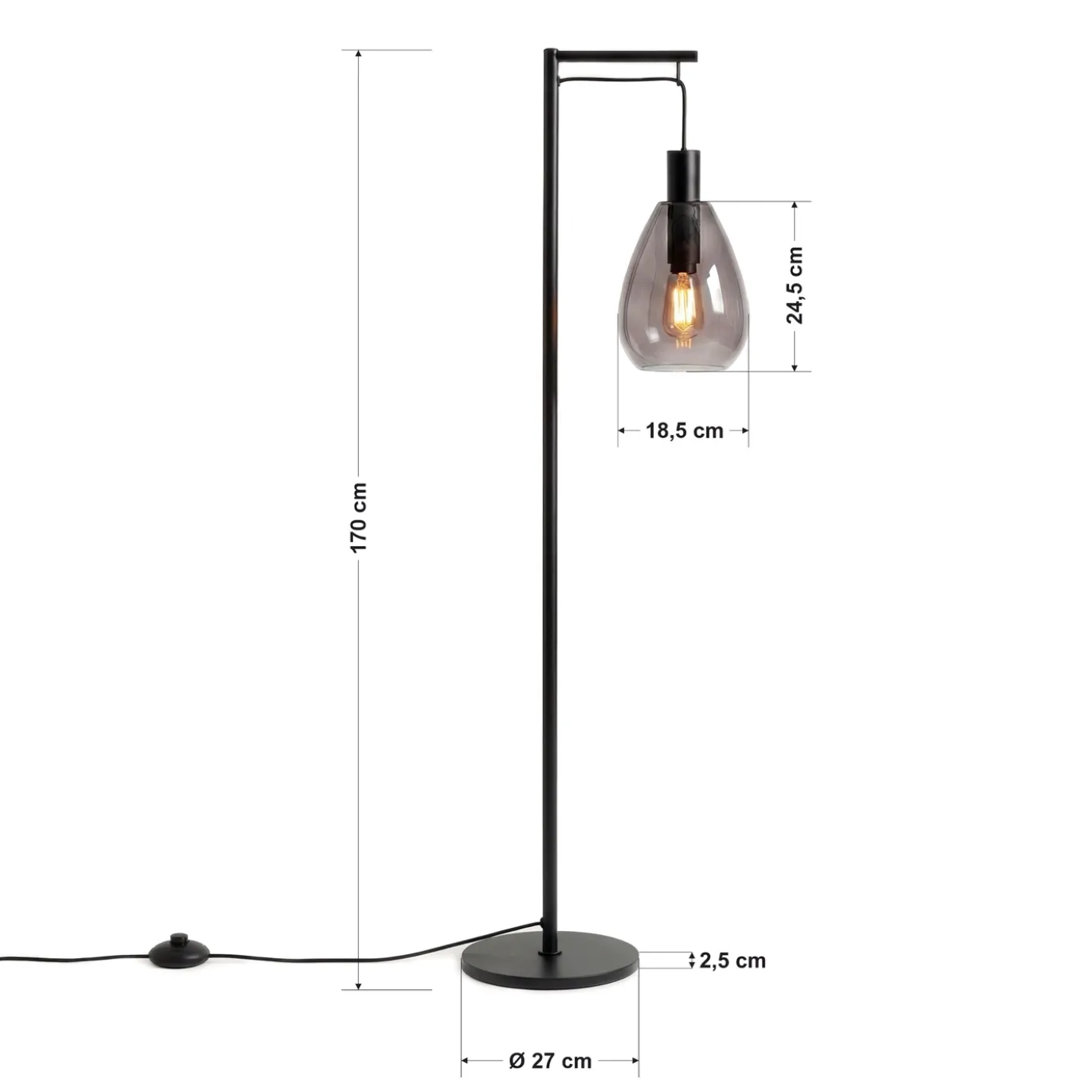 Vloerlamp Tanita 1-Lichts Smoke Glas - Giga Meubel