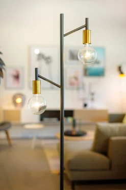 Vloerlamp Tree 2-Lichts Zwart/Messing - Giga Meubel