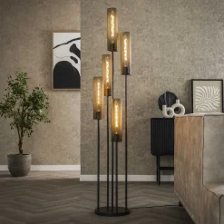 Vloerlamp Tube Mesh Zwart 5-Lichts - Giga Meubel