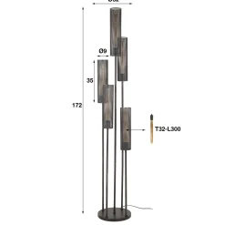 Vloerlamp Tube Mesh Zwart 5-Lichts - Giga Meubel