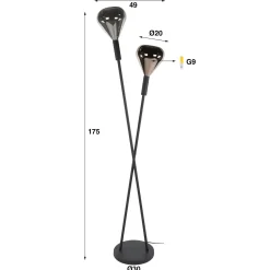 Vloerlamp Wings 2-lichts Zwart - Giga Meubel