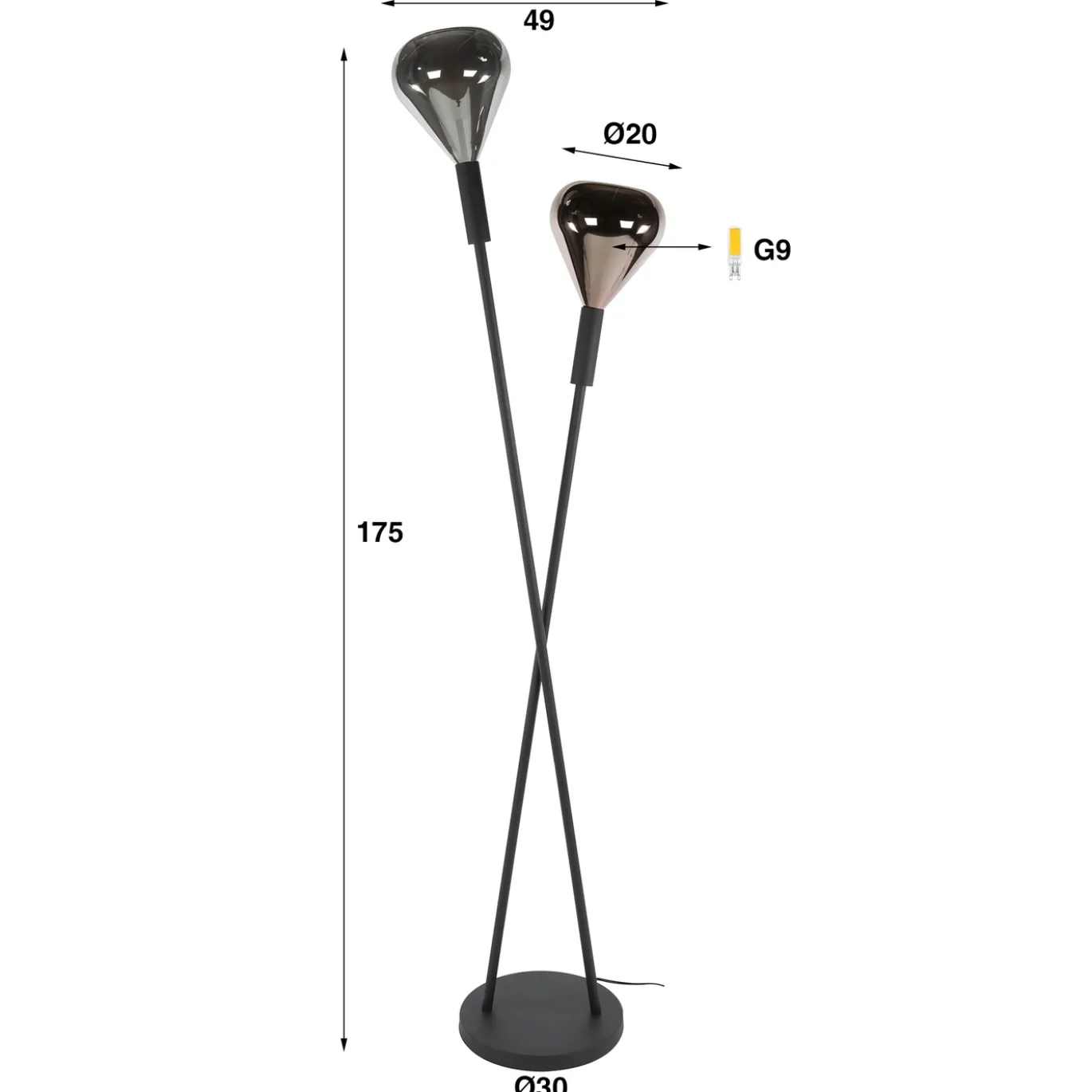 Vloerlamp Wings 2-lichts Zwart - Giga Meubel