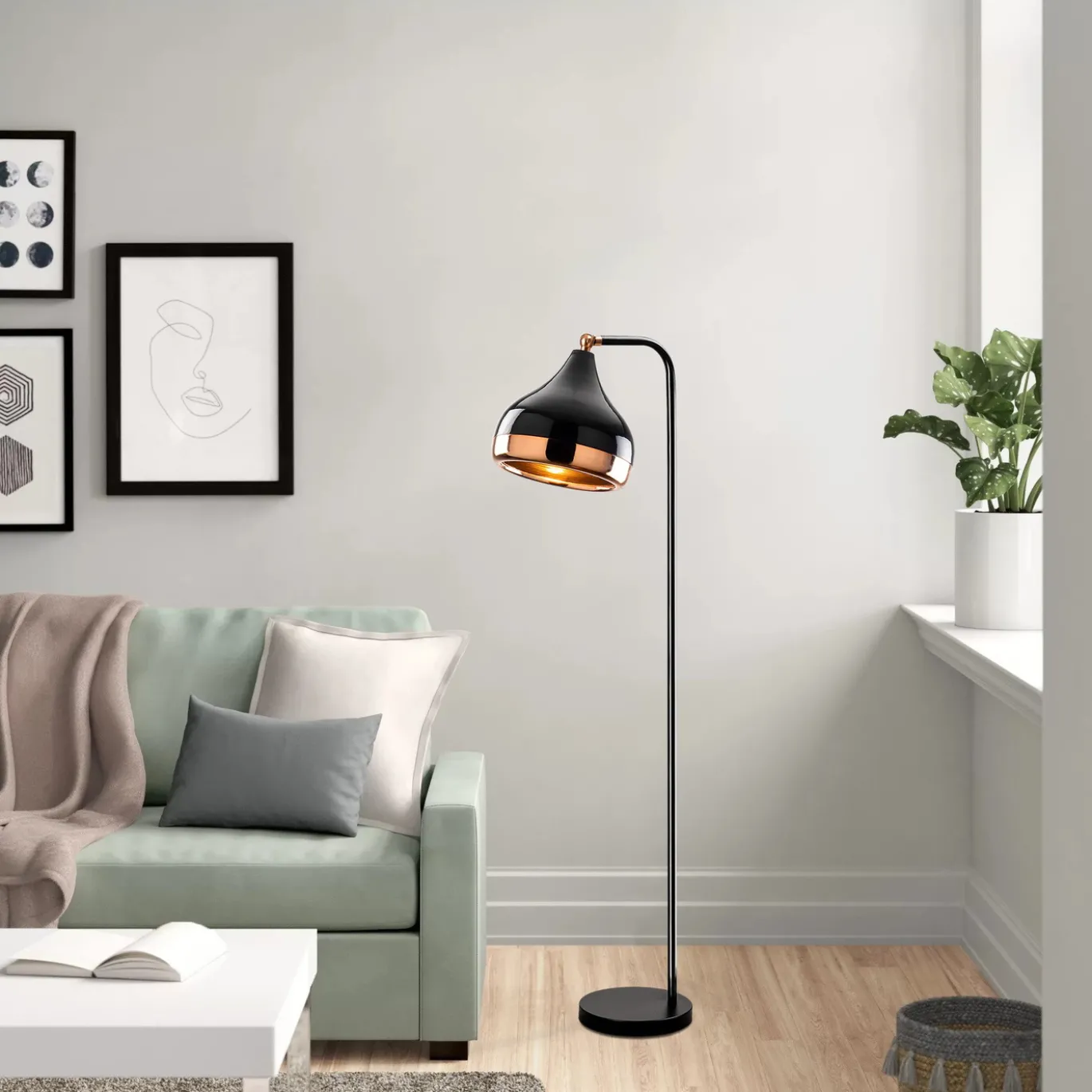 Vloerlamp Yildo Zwart/Koper 1-Lichts 120cm