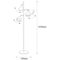Vloerlamp Yildo Zwart/Koper 3-Lichts