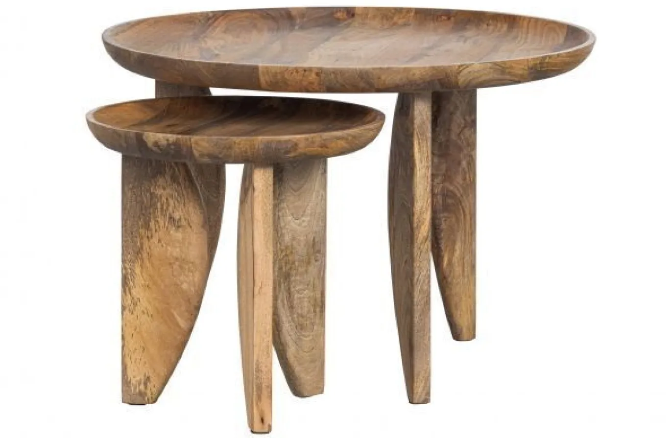 Vtwonen Set V 2 - High Heels Bijzettafels Mango Hout Naturel