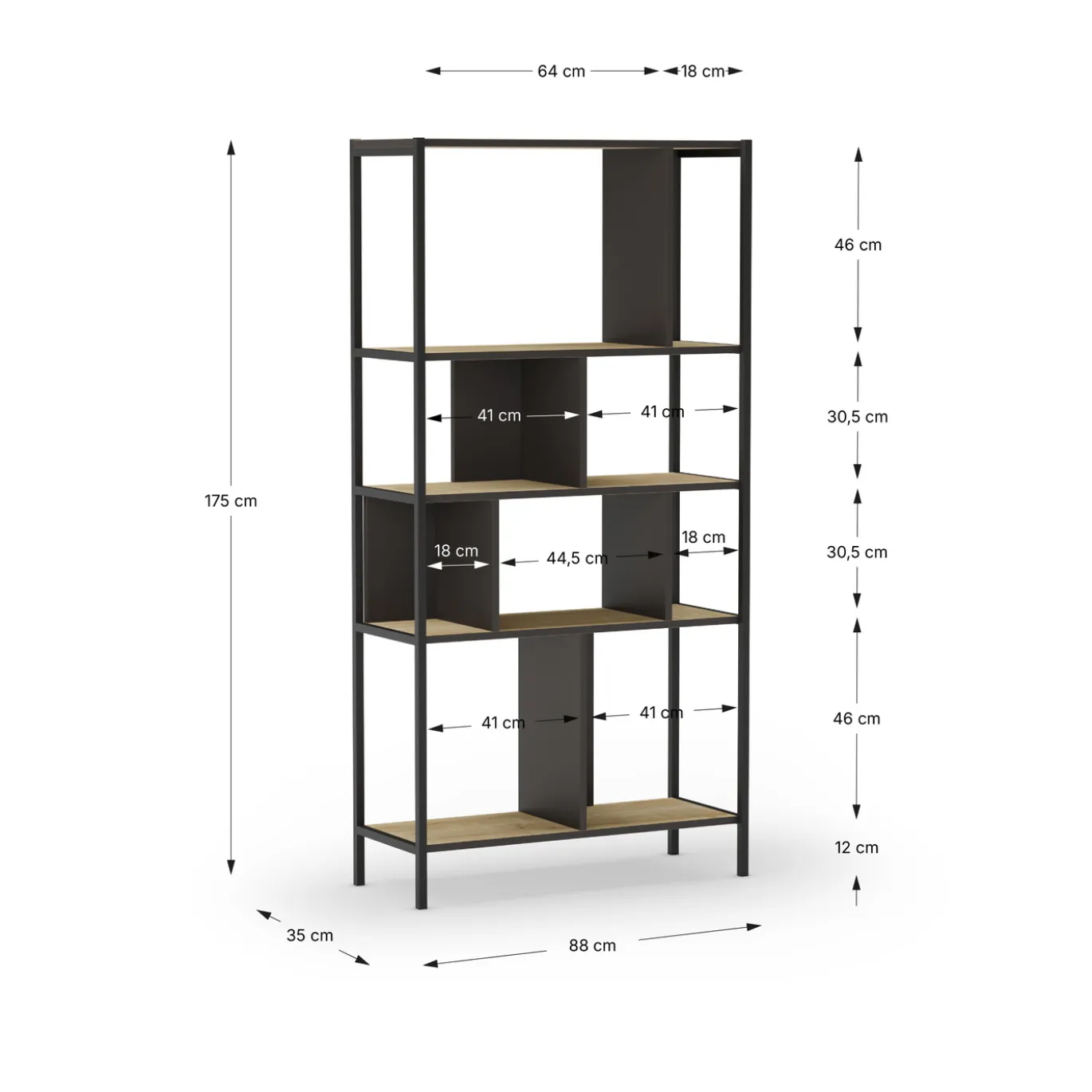 Wandkast Alabama 88cm Eiken/silky Zwart met Metaal - Giga Meubel