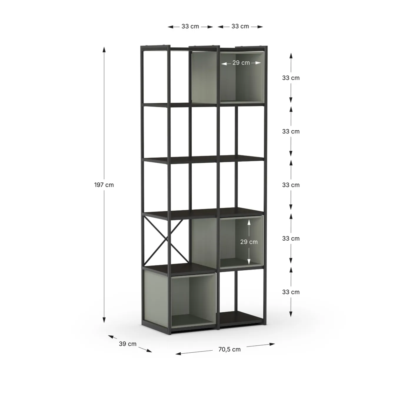Wandkast Anya 180x70cm Zwart/Grijs - Giga Meubel
