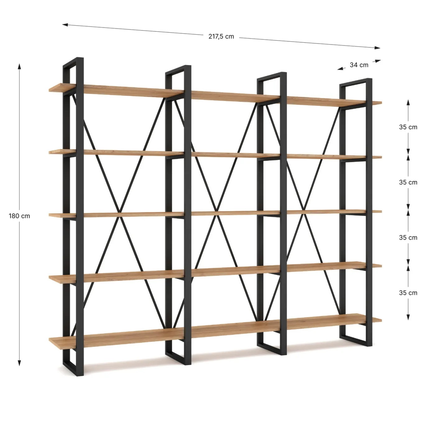 Wandkast Aviva 217cm Naturel/zwart Metaal - Giga Meubel