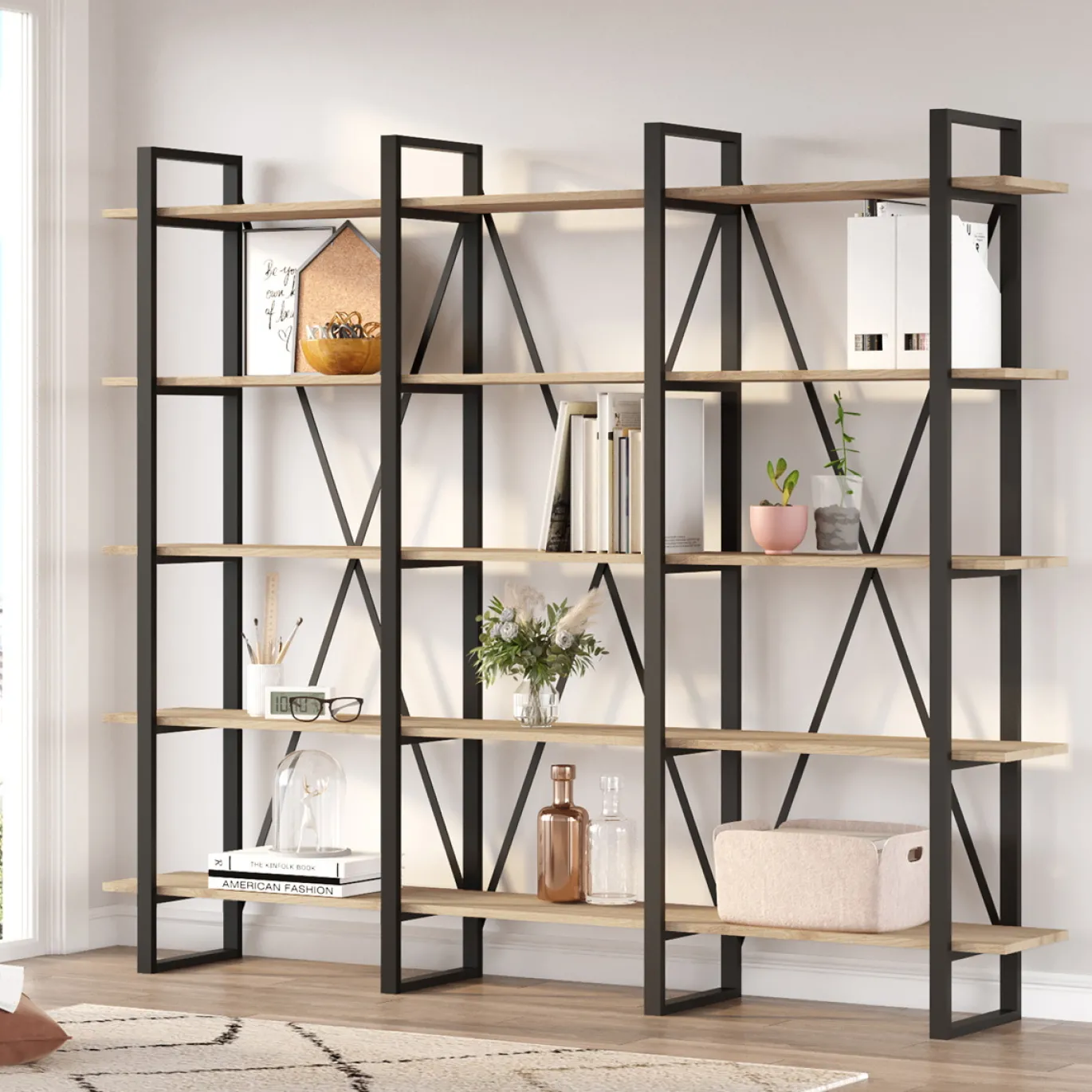 Wandkast Aviva 217cm Naturel/zwart Metaal - Giga Meubel