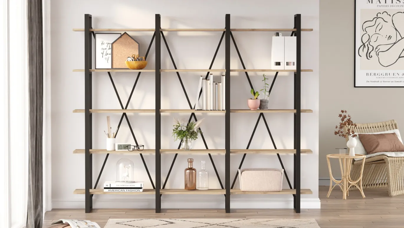 Wandkast Aviva 217cm Naturel/zwart Metaal - Giga Meubel