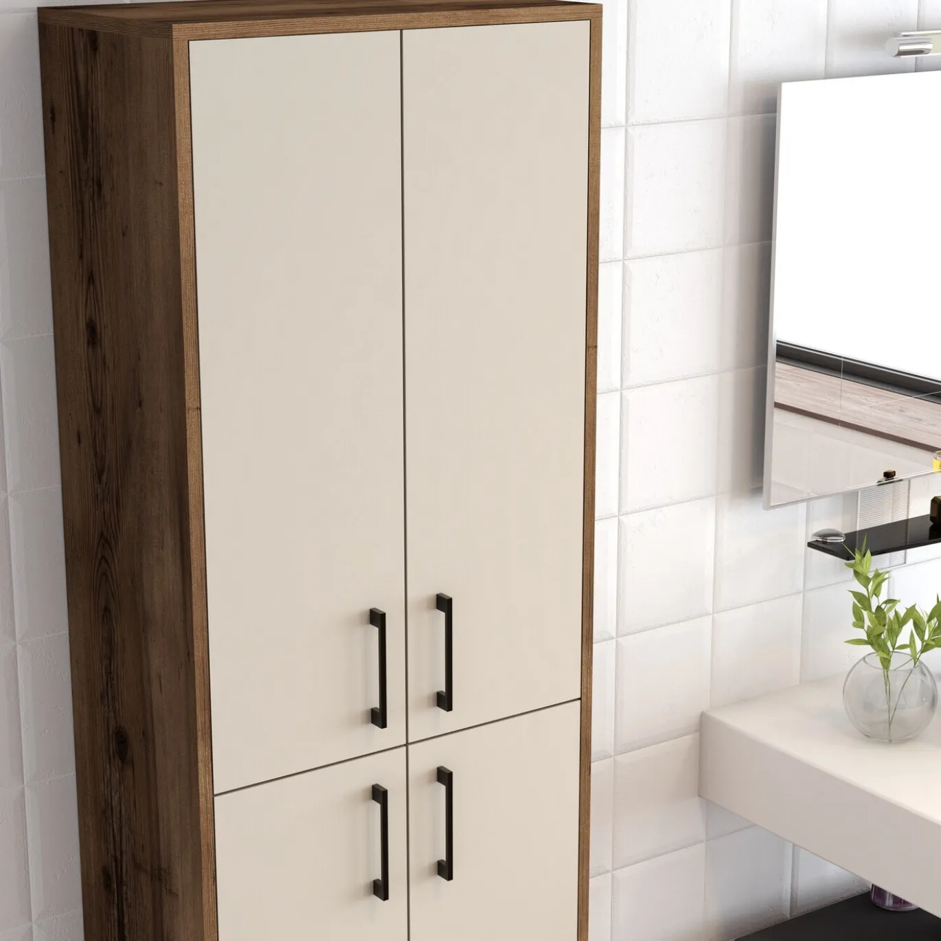 Wandkast Berlin Melamine Walnoot Crème