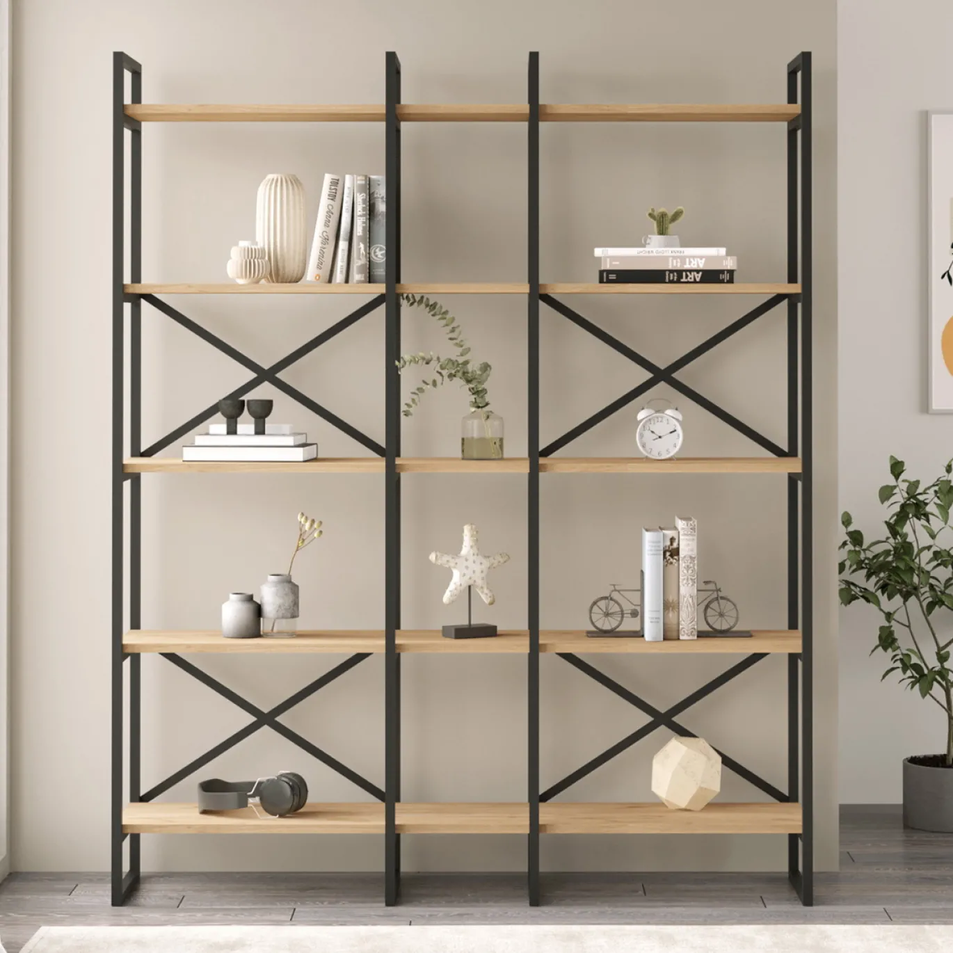 Wandkast Dusan 143,5cm Naturel/zwart Metaal - Giga Meubel