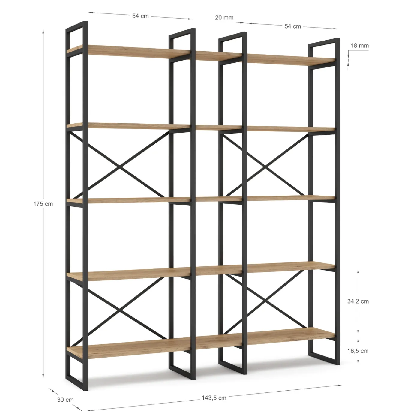 Wandkast Dusan 143,5cm Naturel/zwart Metaal - Giga Meubel