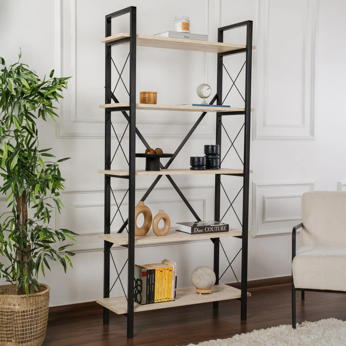 Wandkast Elysian Travertinlook/Zwart 180cm