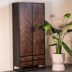 Wandkast Isa Bruin Visgraat Mangohout - Giga Meubel