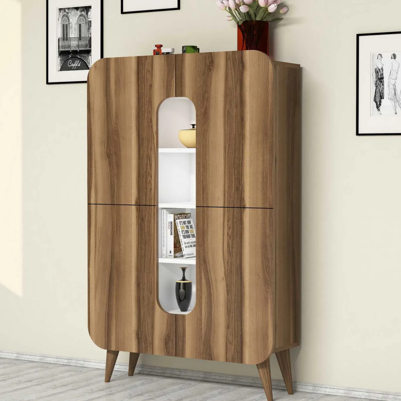 Wandkast Mine Melamine Walnoot Wit