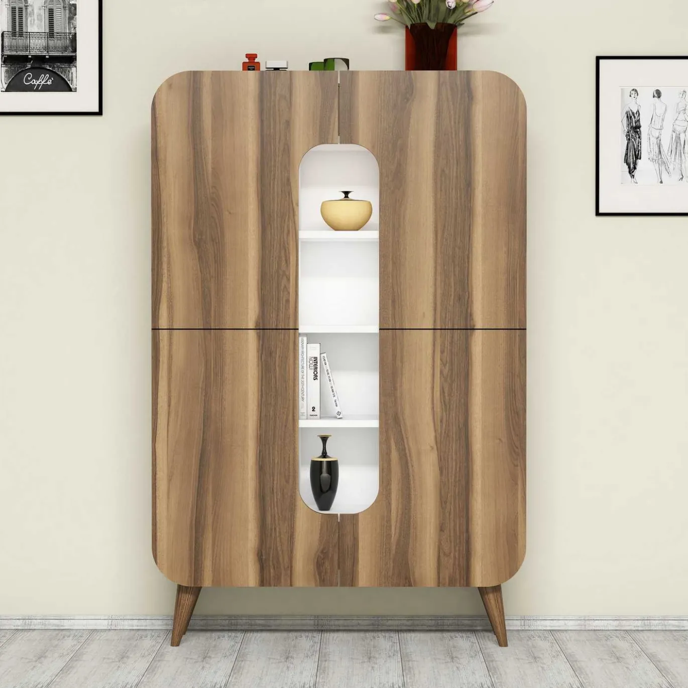 Wandkast Mine Melamine Walnoot Wit