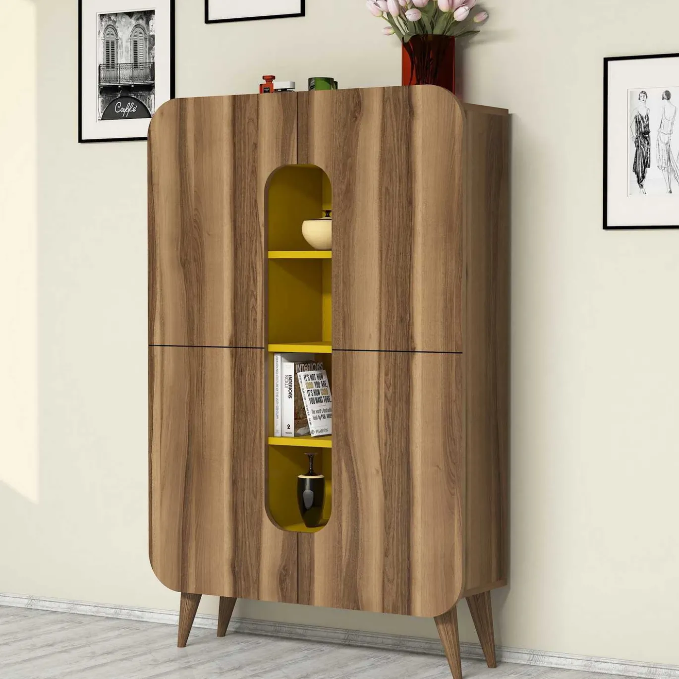Wandkast Mine Melamine Walnoot Geel