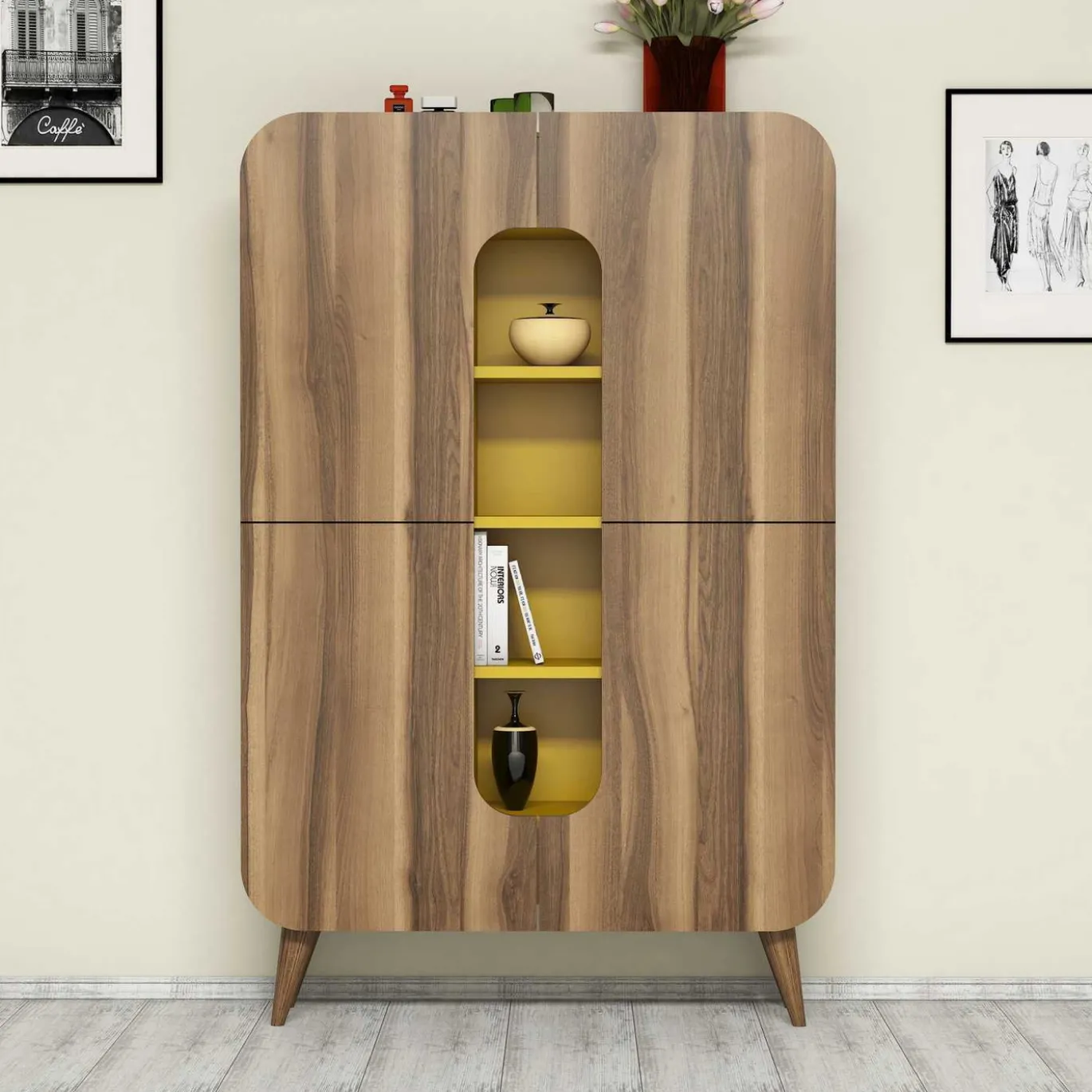 Wandkast Mine Melamine Walnoot Geel