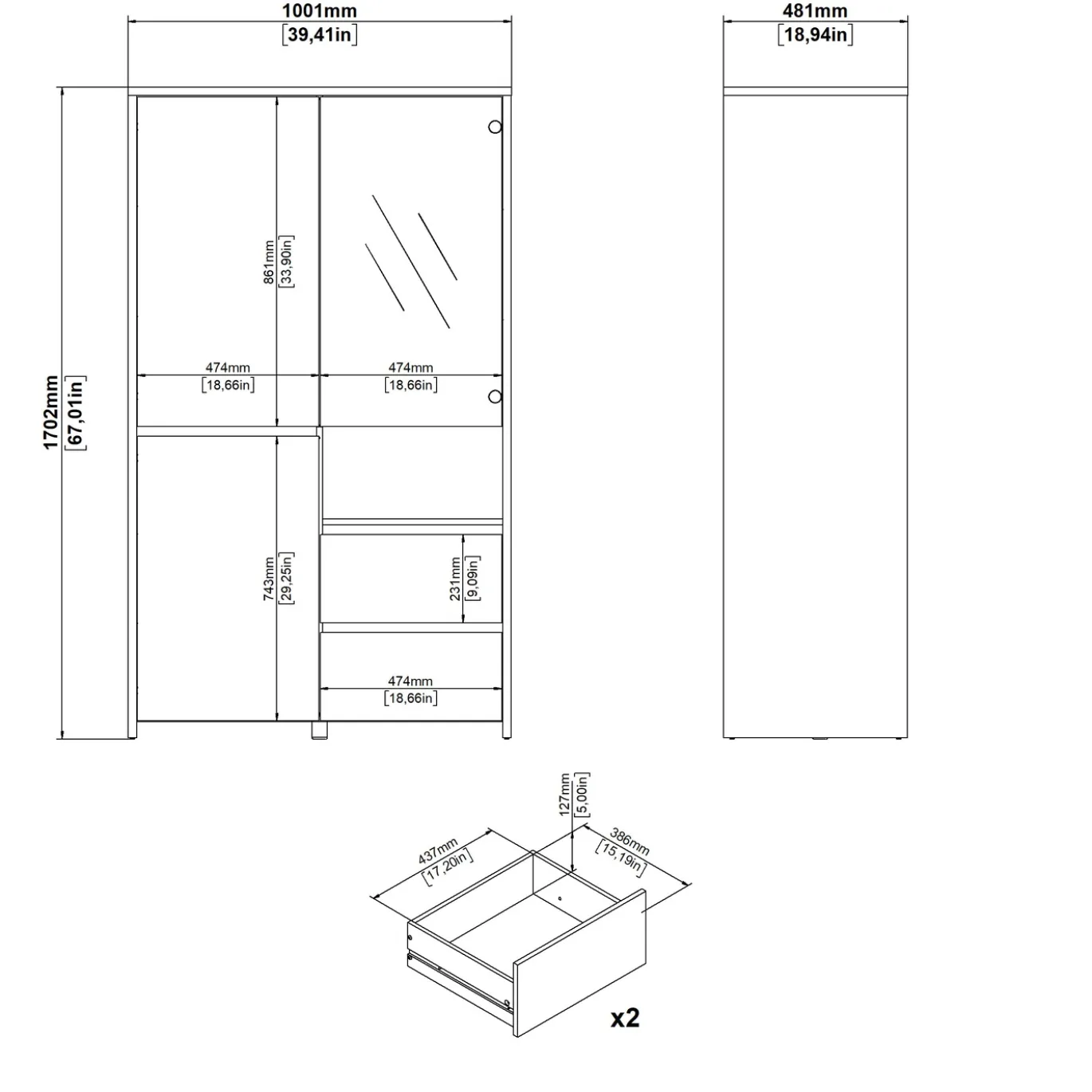 Wandkast Next Jackson Hickory Wit Hoogglans - Giga Living