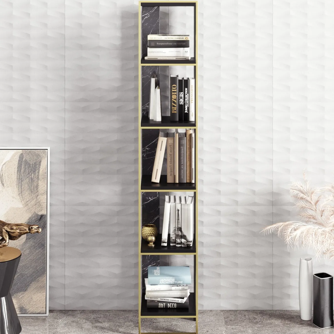 Wandkast Polka Zwart/Goud 180cm