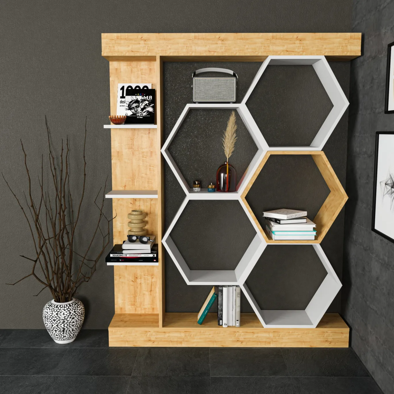 Wandkast Sueno Naturel/Wit