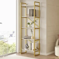Wandkast Vigaro Wit Marmerlook/Goud 58x175cm