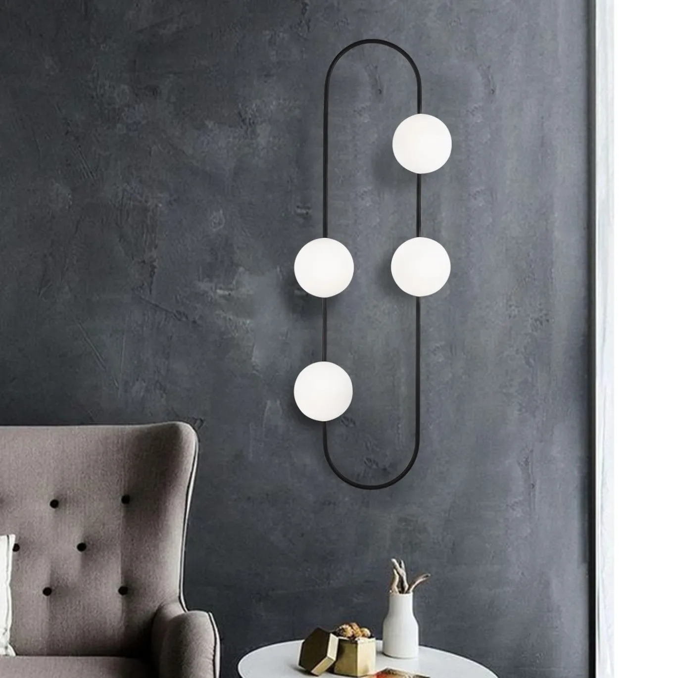 Wandlamp Abaküs 4-Lichts Wit/Zwart
