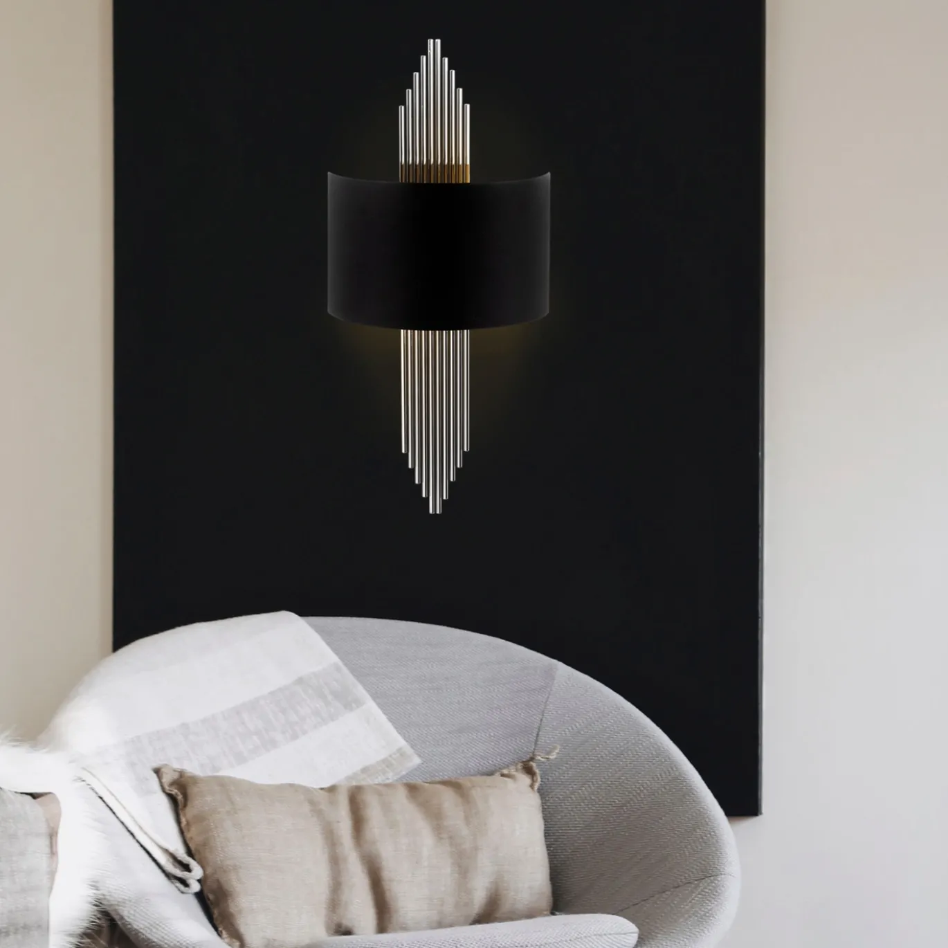 Wandlamp Avdan Zwart/Zilver
