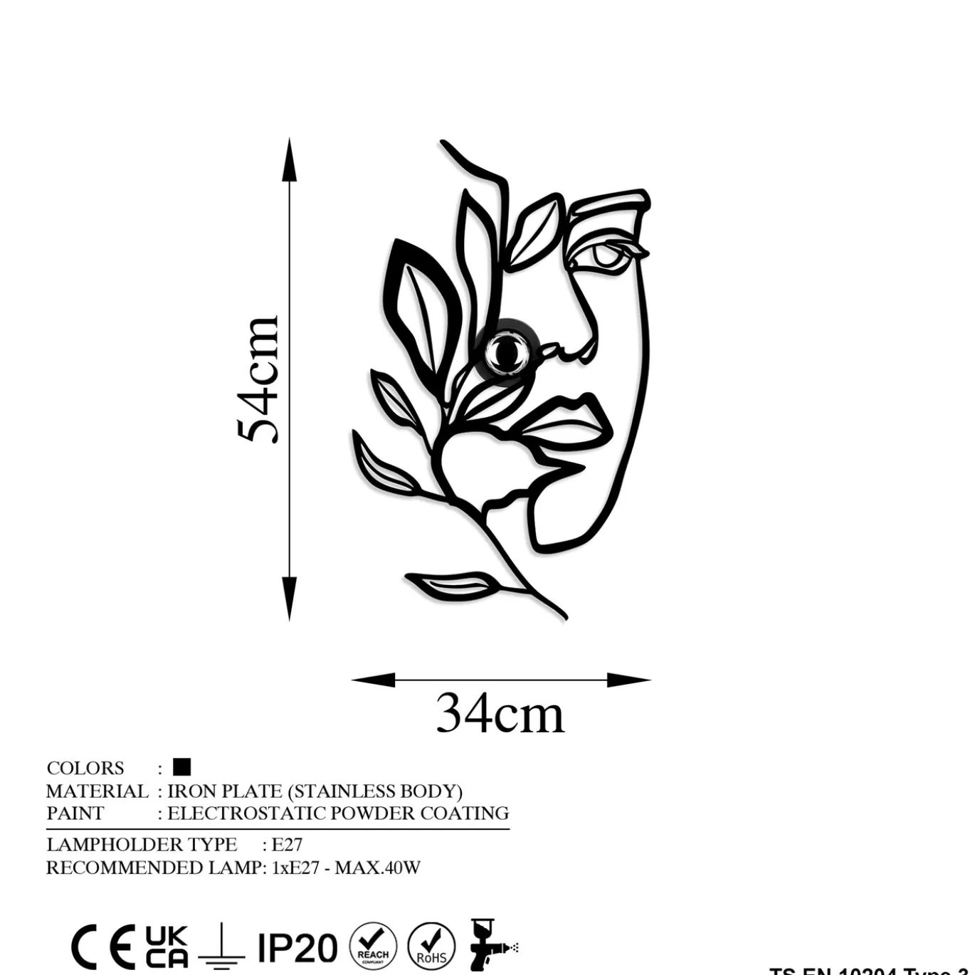 Wandlamp Flower Faced Zwart