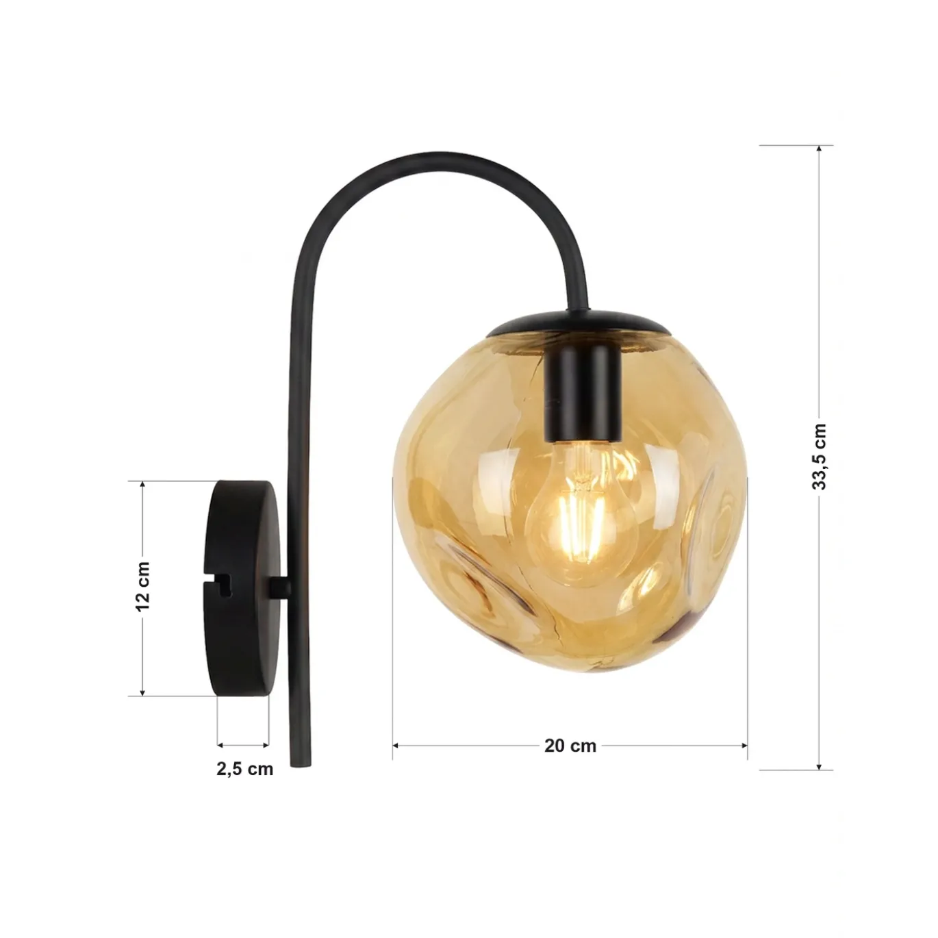 Wandlamp Mats 1-Lichts Amber Glas - Giga Meubel