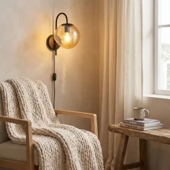 Wandlamp Mats 1-Lichts Amber Glas - Giga Meubel