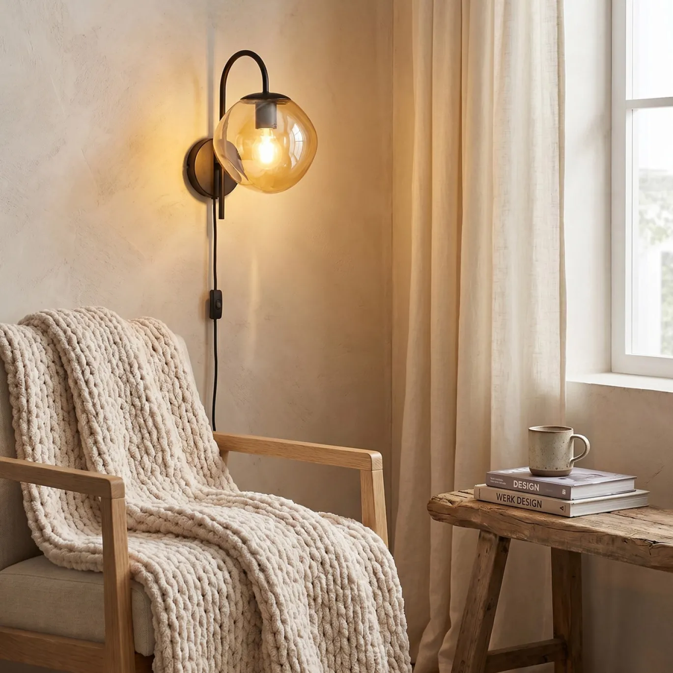 Wandlamp Mats 1-Lichts Amber Glas - Giga Meubel