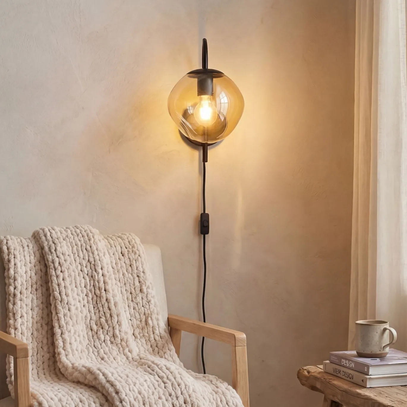 Wandlamp Mats 1-Lichts Amber Glas - Giga Meubel