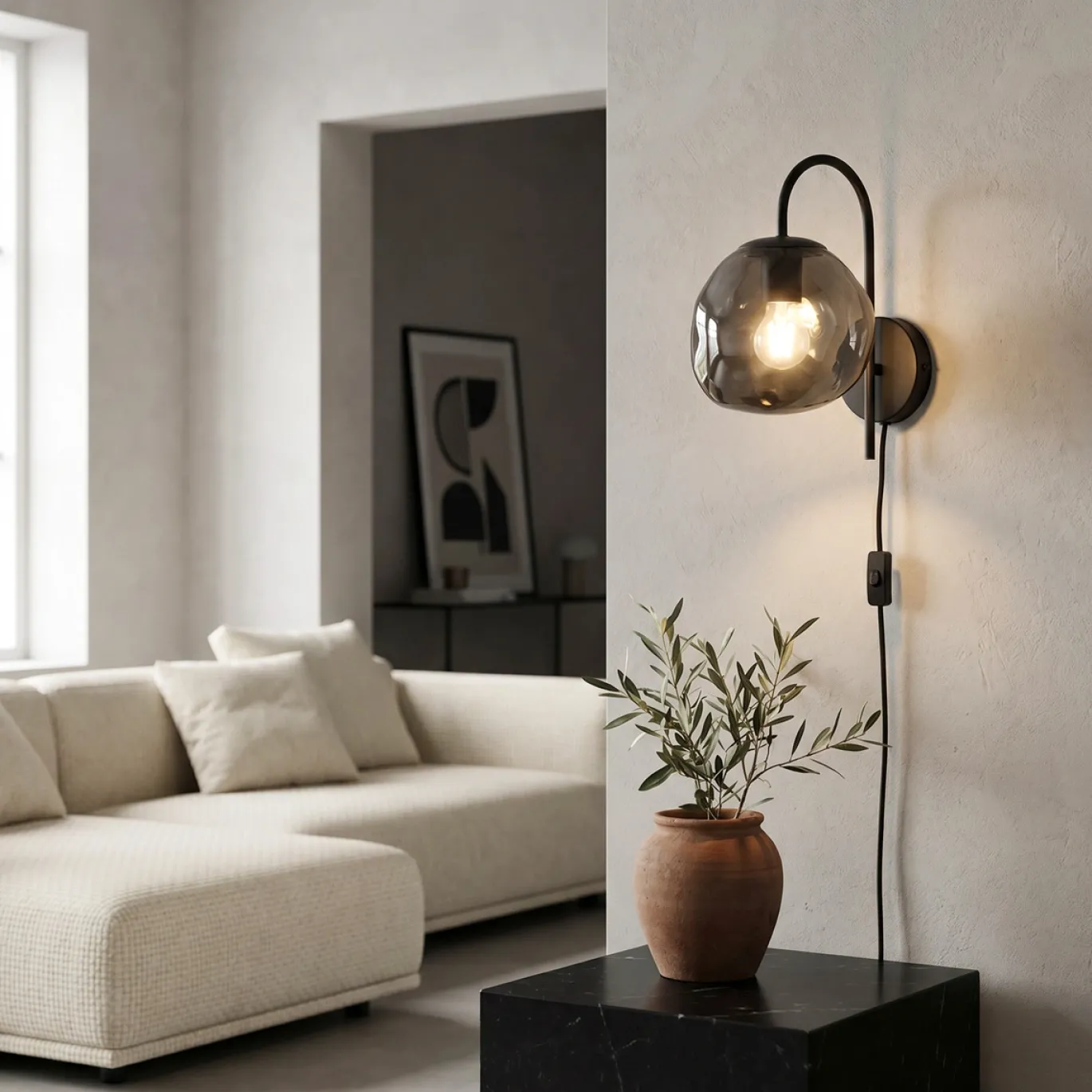 Wandlamp Mats 1-Lichts Smoke Glas - Giga Meubel